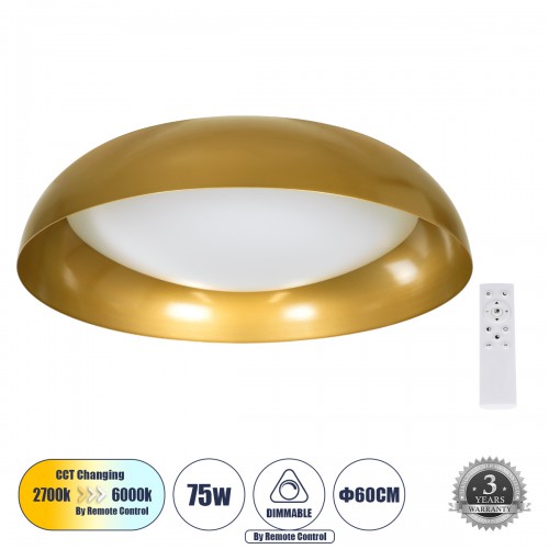 GLOBOSTAR® ANATOLIA 61266 Μοντέρνο Φωτιστικό Οροφής LED 75W 8625lm 120° AC 220-240V IP20 Ρυθμιζόμενο Λευκό CCT με Χειριστήριο από 2700K έως 6000K Dimmable - Lumileds SMD Chip - Χρυσό - Μ60 x Π60 x Υ13cm - 3 Χρόνια Εγγύηση Διακόσμηση - Φως - Χαλιά GLOBOSTAR® ANATOLIA 61266 Μοντέρνο Φωτιστικό Οροφής LED 75W 8625lm 120° AC 220-240V IP20 Ρυθμιζόμενο Λευκό CCT με Χειριστήριο από 2700K έως 6000K Dimmable - Lumileds SMD Chip - Χρυσό - Μ60 x Π60 x Υ13cm - 3 Χρόνια Εγγύηση Διακόσμηση - Φως - Χαλιά