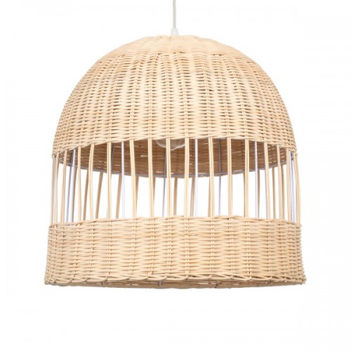 GloboStar® LUCIA 01725 Μοντέρνο Κρεμαστό Φωτιστικό Οροφής Μονόφωτο 1 x E27 Μπεζ Μπαμπού Καμπάνα Φ40 x Υ34cm Διακόσμηση - Φωτισμός - Χαλιά