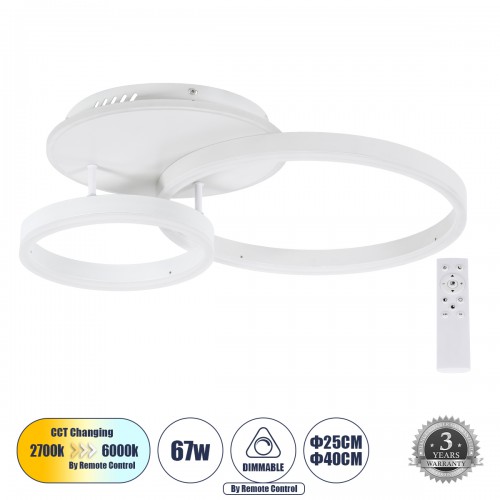 GloboStar® VENOM 61121 Φωτιστικό Οροφής Δαχτυλίδι-Κύκλος LED CCT 67W 8107lm 360° AC 220-240V - Εναλλαγή Φωτισμού μέσω Τηλεχειριστηρίου All In One Ψυχρό 6000k+Φυσικό 4500k+Θερμό 2700k Dimmable Φ25+40cm+BackLight - Λευκό - 3 Years Warranty Διακόσμηση - Φως GloboStar® VENOM 61121 Φωτιστικό Οροφής Δαχτυλίδι-Κύκλος LED CCT 67W 8107lm 360° AC 220-240V - Εναλλαγή Φωτισμού μέσω Τηλεχειριστηρίου All In One Ψυχρό 6000k+Φυσικό 4500k+Θερμό 2700k Dimmable Φ25+40cm+BackLight - Λευκό - 3 Years Warranty Διακόσμηση - Φως