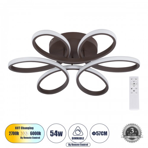 GloboStar® MARGARET 61402 Φωτιστικό Οροφής Design LED CCT 54W 6210lm 360° AC 220-240V - Εναλλαγή Φωτισμού μέσω Τηλεχειριστηρίου All In One Ψυχρό 6000k+Φυσικό 4500k+Θερμό 2700k Dimmable Φ57 x Υ12cm - Καφέ - 3 Years Warranty Διακόσμηση - Φως - Χαλιά GloboStar® MARGARET 61402 Φωτιστικό Οροφής Design LED CCT 54W 6210lm 360° AC 220-240V - Εναλλαγή Φωτισμού μέσω Τηλεχειριστηρίου All In One Ψυχρό 6000k+Φυσικό 4500k+Θερμό 2700k Dimmable Φ57 x Υ12cm - Καφέ - 3 Years Warranty Διακόσμηση - Φως - Χαλιά