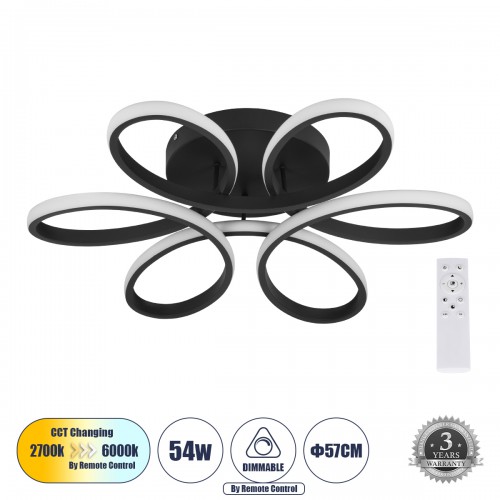 GloboStar® MARGARET 61400 Φωτιστικό Οροφής Design LED CCT 54W 6210lm 360° AC 220-240V - Εναλλαγή Φωτισμού μέσω Τηλεχειριστηρίου All In One Ψυχρό 6000k+Φυσικό 4500k+Θερμό 2700k Dimmable Φ57 x Υ12cm - Μαύρο - 3 Years Warranty Διακόσμηση - Φως - Χαλιά GloboStar® MARGARET 61400 Φωτιστικό Οροφής Design LED CCT 54W 6210lm 360° AC 220-240V - Εναλλαγή Φωτισμού μέσω Τηλεχειριστηρίου All In One Ψυχρό 6000k+Φυσικό 4500k+Θερμό 2700k Dimmable Φ57 x Υ12cm - Μαύρο - 3 Years Warranty Διακόσμηση - Φως - Χαλιά