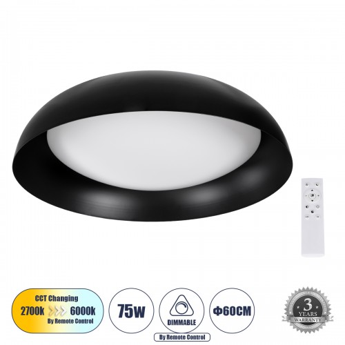 GloboStar® ANATOLIA 61264 Πλαφονιέρα Οροφής LED CCT 75W 8625lm 120° AC 220-240V - Εναλλαγή Φωτισμού μέσω Τηλεχειριστηρίου All In One Ψυχρό 6000k+Φυσικό 4500k+Θερμό 2700k Dimmable Φ60cm - Μαύρο - 3 Years Warranty Διακόσμηση - Φως - Χαλιά GloboStar® ANATOLIA 61264 Πλαφονιέρα Οροφής LED CCT 75W 8625lm 120° AC 220-240V - Εναλλαγή Φωτισμού μέσω Τηλεχειριστηρίου All In One Ψυχρό 6000k+Φυσικό 4500k+Θερμό 2700k Dimmable Φ60cm - Μαύρο - 3 Years Warranty Διακόσμηση - Φως - Χαλιά