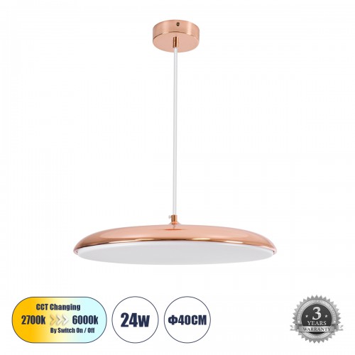 GloboStar® BARON 61256 Κρεμαστή Πλαφονιέρα Οροφής LED CCT 24W 2880lm 120° AC 220-240V - Εναλλαγή Φωτισμού μέσω Διακόπτη On/Off All In One Ψυχρό 6000k+Φυσικό 4500k+Θερμό 2700k Φ40 x Υ10cm - Χάλκινο Πλατίνα - 3 Years Warranty Διακόσμηση - Φως - Χαλιά