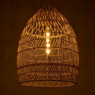 GloboStar® MALIBU 01810 Μοντέρνο Κρεμαστό Φωτιστικό Οροφής Μονόφωτο 1 x E27 Μπεζ Μπαμπού Καμπάνα Φ57 x Υ75cm Διακόσμηση - Φωτισμός - Χαλιά