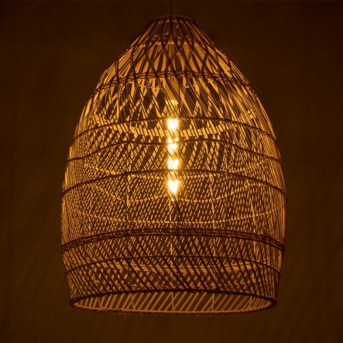 GloboStar® MALIBU 01810 Μοντέρνο Κρεμαστό Φωτιστικό Οροφής Μονόφωτο 1 x E27 Μπεζ Μπαμπού Καμπάνα Φ57 x Υ75cm Διακόσμηση - Φωτισμός - Χαλιά