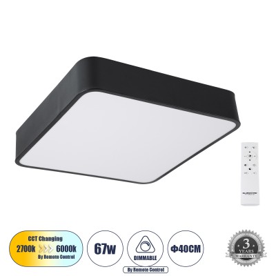 GLOBOSTAR® KAMALA 61206-S Μοντέρνο Φωτιστικό Οροφής LED 67W 7705lm 120° AC 220-240V IP20 Ρυθμιζόμενο Λευκό CCT με Χειριστήριο από 2700K έως 6000K Dimmable - Lumileds SMD Chip - Μαύρο Ματ - Μ40 x Π40 x Υ8cm - 3 Χρόνια Εγγύηση GLOBOSTAR® KAMALA 61206-S Μοντέρνο Φωτιστικό Οροφής LED 67W 7705lm 120° AC 220-240V IP20 Ρυθμιζόμενο Λευκό CCT με Χειριστήριο από 2700K έως 6000K Dimmable - Lumileds SMD Chip - Μαύρο Ματ - Μ40 x Π40 x Υ8cm - 3 Χρόνια Εγγύηση