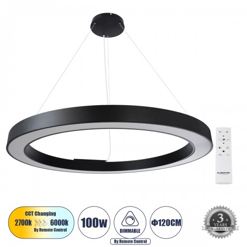 GLOBOSTAR® RA 61198 Μοντέρνο Κρεμαστό Φωτιστικό Οροφής LED 100W 11020lm 120° AC 220-240V IP20 Ρυθμιζόμενο Λευκό CCT με Χειριστήριο από 2700K έως 6000K Dimmable - Lumileds SMD Chip - Μαύρο Ματ - Μ120 x Π120 x Υ8cm - 3 Χρόνια Εγγύηση GLOBOSTAR® RA 61198 Μοντέρνο Κρεμαστό Φωτιστικό Οροφής LED 100W 11020lm 120° AC 220-240V IP20 Ρυθμιζόμενο Λευκό CCT με Χειριστήριο από 2700K έως 6000K Dimmable - Lumileds SMD Chip - Μαύρο Ματ - Μ120 x Π120 x Υ8cm - 3 Χρόνια Εγγύηση