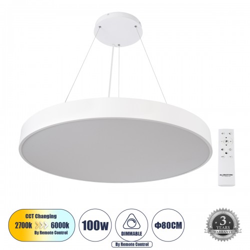GloboStar® BURTON 61205-P Κρεμαστή Πλαφονιέρα Οροφής LED CCT 100W 11020lm 120° AC 220-240V - Εναλλαγή Φωτισμού μέσω Τηλεχειριστηρίου All In One Ψυχρό 6000k+Φυσικό 4500k+Θερμό 2700k Dimmable Φ80cm - Λευκό - 3 Years Warranty Διακόσμηση - Φως - Χαλιά GloboStar® BURTON 61205-P Κρεμαστή Πλαφονιέρα Οροφής LED CCT 100W 11020lm 120° AC 220-240V - Εναλλαγή Φωτισμού μέσω Τηλεχειριστηρίου All In One Ψυχρό 6000k+Φυσικό 4500k+Θερμό 2700k Dimmable Φ80cm - Λευκό - 3 Years Warranty Διακόσμηση - Φως - Χαλιά