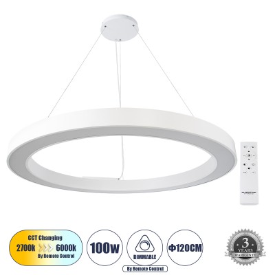GLOBOSTAR® RA 61199 Μοντέρνο Κρεμαστό Φωτιστικό Οροφής LED 100W 11020lm 120° AC 220-240V IP20 Ρυθμιζόμενο Λευκό CCT με Χειριστήριο από 2700K έως 6000K Dimmable - Lumileds SMD Chip - Λευκό Ματ - Μ120 x Π120 x Υ8cm - 3 Χρόνια Εγγύηση GLOBOSTAR® RA 61199 Μοντέρνο Κρεμαστό Φωτιστικό Οροφής LED 100W 11020lm 120° AC 220-240V IP20 Ρυθμιζόμενο Λευκό CCT με Χειριστήριο από 2700K έως 6000K Dimmable - Lumileds SMD Chip - Λευκό Ματ - Μ120 x Π120 x Υ8cm - 3 Χρόνια Εγγύηση
