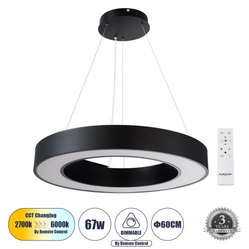 GLOBOSTAR® RA 61194 Μοντέρνο Κρεμαστό Φωτιστικό Οροφής LED 67W 7370lm 120° AC 220-240V IP20 Ρυθμιζόμενο Λευκό CCT με Χειριστήριο από 2700K έως 6000K Dimmable - Lumileds SMD Chip - Μαύρο Ματ - Μ60 x Π80 x Υ8cm - 3 Χρόνια Εγγύηση GLOBOSTAR® RA 61194 Μοντέρνο Κρεμαστό Φωτιστικό Οροφής LED 67W 7370lm 120° AC 220-240V IP20 Ρυθμιζόμενο Λευκό CCT με Χειριστήριο από 2700K έως 6000K Dimmable - Lumileds SMD Chip - Μαύρο Ματ - Μ60 x Π80 x Υ8cm - 3 Χρόνια Εγγύηση
