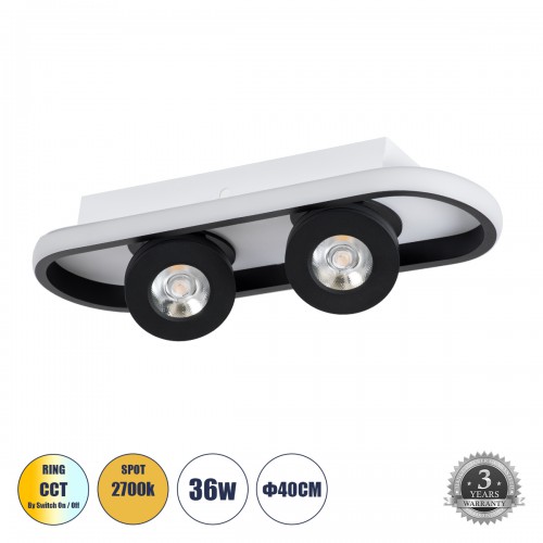 GLOBOSTAR® NESPO 61212 Μοντέρνο Φωτιστικό Οροφής LED 36W 4032lm 360° & 45° AC 220-240V IP20 Ρυθμιζόμενο Λευκό CCT με On/Off 2700K/4500K/6000K - Lumileds SMD Chip - Μαύρο Ματ - Μ40 x Π13 x Υ6.5cm - 3 Χρόνια Εγγύηση GLOBOSTAR® NESPO 61212 Μοντέρνο Φωτιστικό Οροφής LED 36W 4032lm 360° & 45° AC 220-240V IP20 Ρυθμιζόμενο Λευκό CCT με On/Off 2700K/4500K/6000K - Lumileds SMD Chip - Μαύρο Ματ - Μ40 x Π13 x Υ6.5cm - 3 Χρόνια Εγγύηση