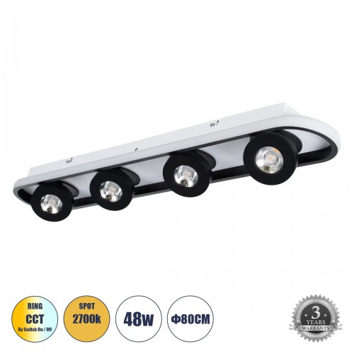 GLOBOSTAR® NESPO 61214 Μοντέρνο Φωτιστικό Οροφής LED 48W 5376lm 360° & 45° AC 220-240V IP20 Ρυθμιζόμενο Λευκό CCT με On/Off 2700K/4500K/6000K - Lumileds SMD Chip - Μαύρο Ματ - Μ80 x Π13 x Υ6.5cm - 3 Χρόνια Εγγύηση GLOBOSTAR® NESPO 61214 Μοντέρνο Φωτιστικό Οροφής LED 48W 5376lm 360° & 45° AC 220-240V IP20 Ρυθμιζόμενο Λευκό CCT με On/Off 2700K/4500K/6000K - Lumileds SMD Chip - Μαύρο Ματ - Μ80 x Π13 x Υ6.5cm - 3 Χρόνια Εγγύηση