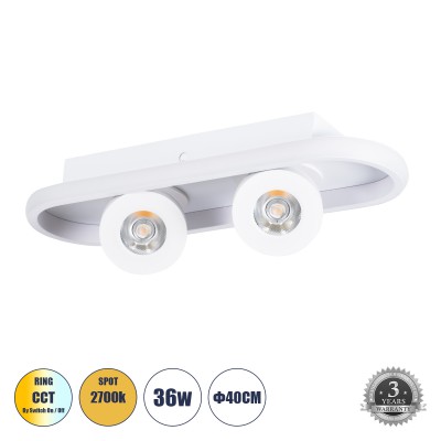 GLOBOSTAR® NESPO 61213 Μοντέρνο Φωτιστικό Οροφής LED 36W 4032lm 360° & 45° AC 220-240V IP20 Ρυθμιζόμενο Λευκό CCT με On/Off 2700K/4500K/6000K - Lumileds SMD Chip - Λευκό Ματ - Μ40 x Π13 x Υ6.5cm - 3 Χρόνια Εγγύηση GLOBOSTAR® NESPO 61213 Μοντέρνο Φωτιστικό Οροφής LED 36W 4032lm 360° & 45° AC 220-240V IP20 Ρυθμιζόμενο Λευκό CCT με On/Off 2700K/4500K/6000K - Lumileds SMD Chip - Λευκό Ματ - Μ40 x Π13 x Υ6.5cm - 3 Χρόνια Εγγύηση