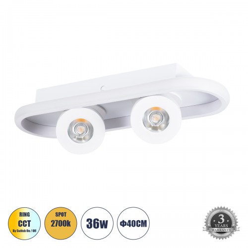 GLOBOSTAR® NESPO 61213 Μοντέρνο Φωτιστικό Οροφής LED 36W 4032lm 360° & 45° AC 220-240V IP20 Ρυθμιζόμενο Λευκό CCT με On/Off 2700K/4500K/6000K - Lumileds SMD Chip - Λευκό Ματ - Μ40 x Π13 x Υ6.5cm - 3 Χρόνια Εγγύηση GLOBOSTAR® NESPO 61213 Μοντέρνο Φωτιστικό Οροφής LED 36W 4032lm 360° & 45° AC 220-240V IP20 Ρυθμιζόμενο Λευκό CCT με On/Off 2700K/4500K/6000K - Lumileds SMD Chip - Λευκό Ματ - Μ40 x Π13 x Υ6.5cm - 3 Χρόνια Εγγύηση