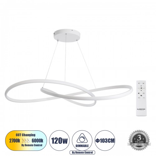 GloboStar® DEXTER 60918 Κρεμαστό Φωτιστικό Οροφής Design LED CCT 120W 13440lm 300° AC 220-240V - Εναλλαγή Φωτισμού μέσω Τηλεχειριστηρίου All In One Ψυχρό 6000k+Φυσικό 4500k+Θερμό 2700k Dimmable Φ103cm - Λευκό - 3 Years Warranty Διακόσμηση - Φως - Χαλιά GloboStar® DEXTER 60918 Κρεμαστό Φωτιστικό Οροφής Design LED CCT 120W 13440lm 300° AC 220-240V - Εναλλαγή Φωτισμού μέσω Τηλεχειριστηρίου All In One Ψυχρό 6000k+Φυσικό 4500k+Θερμό 2700k Dimmable Φ103cm - Λευκό - 3 Years Warranty Διακόσμηση - Φως - Χαλιά