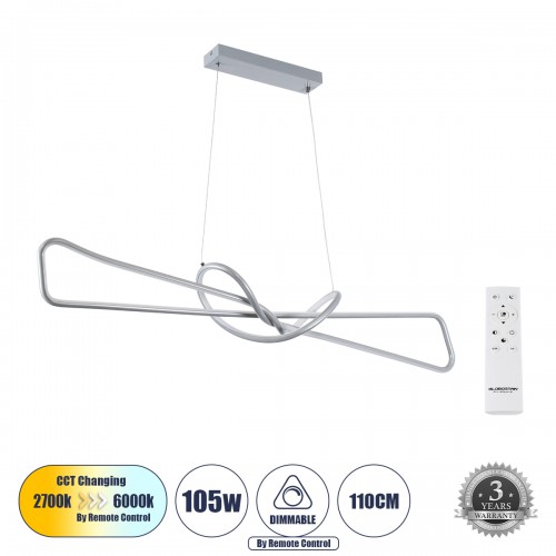 GLOBOSTAR® DOLORES 61281 Μοντέρνο Κρεμαστό Φωτιστικό Οροφής LED 105W 11760lm 300° AC 220-240V IP20 Ρυθμιζόμενο Λευκό CCT με Χειριστήριο από 2700K έως 6000K Dimmable - Lumileds SMD Chip - Νίκελ Βούρτσας - Μ110 x Π17 x Υ17.5cm - 3 Χρόνια Εγγύηση GLOBOSTAR® DOLORES 61281 Μοντέρνο Κρεμαστό Φωτιστικό Οροφής LED 105W 11760lm 300° AC 220-240V IP20 Ρυθμιζόμενο Λευκό CCT με Χειριστήριο από 2700K έως 6000K Dimmable - Lumileds SMD Chip - Νίκελ Βούρτσας - Μ110 x Π17 x Υ17.5cm - 3 Χρόνια Εγγύηση