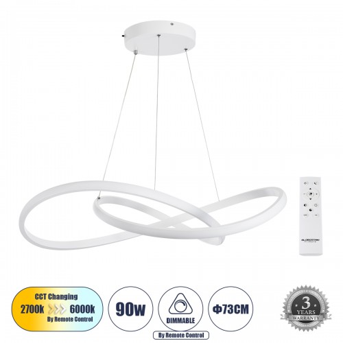 GloboStar® DEXTER 60914 Κρεμαστό Φωτιστικό Οροφής Design LED CCT 90W 10080lm 300° AC 220-240V - Εναλλαγή Φωτισμού μέσω Τηλεχειριστηρίου All In One Ψυχρό 6000k+Φυσικό 4500k+Θερμό 2700k Dimmable Φ73cm - Λευκό - 3 Years Warranty Διακόσμηση - Φως - Χαλιά GloboStar® DEXTER 60914 Κρεμαστό Φωτιστικό Οροφής Design LED CCT 90W 10080lm 300° AC 220-240V - Εναλλαγή Φωτισμού μέσω Τηλεχειριστηρίου All In One Ψυχρό 6000k+Φυσικό 4500k+Θερμό 2700k Dimmable Φ73cm - Λευκό - 3 Years Warranty Διακόσμηση - Φως - Χαλιά