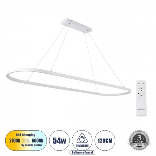 GloboStar® BOLIVAR 61272 Κρεμαστό Φωτιστικό Οροφής Design LED CCT 54W 6210lm 300° AC 220-240V - Εναλλαγή Φωτισμού μέσω Τηλεχειριστηρίου All In One Ψυχρό 6000k+Φυσικό 4500k+Θερμό 2700k Dimmable Μ120 x Π30 x Υ2cm - Λευκό - 3 Years Warranty Διακόσμηση - Φως 