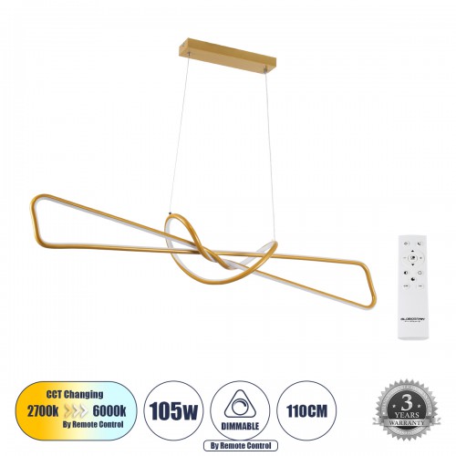 GLOBOSTAR® DOLORES 61282 Μοντέρνο Κρεμαστό Φωτιστικό Οροφής LED 105W 11760lm 300° AC 220-240V IP20 Ρυθμιζόμενο Λευκό CCT με Χειριστήριο από 2700K έως 6000K Dimmable - Lumileds SMD Chip - Χρυσό Βούρτσας - Μ110 x Π17 x Υ17.5cm - 3 Χρόνια Εγγύηση GLOBOSTAR® DOLORES 61282 Μοντέρνο Κρεμαστό Φωτιστικό Οροφής LED 105W 11760lm 300° AC 220-240V IP20 Ρυθμιζόμενο Λευκό CCT με Χειριστήριο από 2700K έως 6000K Dimmable - Lumileds SMD Chip - Χρυσό Βούρτσας - Μ110 x Π17 x Υ17.5cm - 3 Χρόνια Εγγύηση