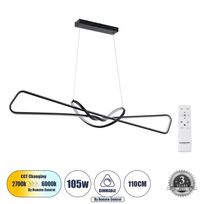 GLOBOSTAR® DOLORES 61279 Μοντέρνο Κρεμαστό Φωτιστικό Οροφής LED 105W 11760lm 300° AC 220-240V IP20 Ρυθμιζόμενο Λευκό CCT με Χειριστήριο από 2700K έως 6000K Dimmable - Lumileds SMD Chip - Μαύρο Ματ - Μ110 x Π17 x Υ17.5cm - 3 Χρόνια Εγγύηση GLOBOSTAR® DOLORES 61279 Μοντέρνο Κρεμαστό Φωτιστικό Οροφής LED 105W 11760lm 300° AC 220-240V IP20 Ρυθμιζόμενο Λευκό CCT με Χειριστήριο από 2700K έως 6000K Dimmable - Lumileds SMD Chip - Μαύρο Ματ - Μ110 x Π17 x Υ17.5cm - 3 Χρόνια Εγγύηση