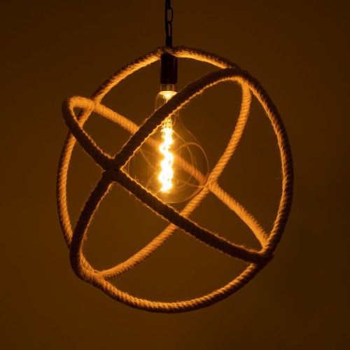 GloboStar® BELLE 01597 Vintage Κρεμαστό Φωτιστικό Οροφής Μονόφωτο 1 x E27 Μπεζ Μεταλλικό με Σχοινί Φ56 x Υ58cm Διακόσμηση - Φωτισμός - Χαλιά