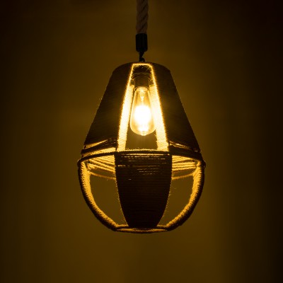 GloboStar® POLIA 01608 Vintage Κρεμαστό Φωτιστικό Οροφής Μονόφωτο 1 x E27 Πλέγμα με Μπεζ Σχοινί Φ30 x Υ42cm Διακόσμηση - Φωτισμός - Χαλιά