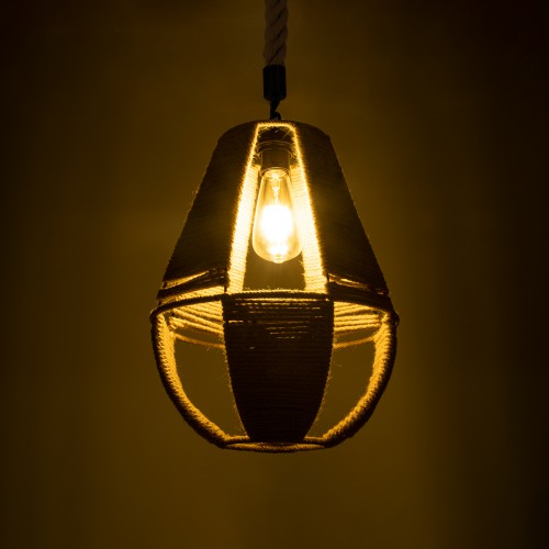 GloboStar® POLIA 01608 Vintage Κρεμαστό Φωτιστικό Οροφής Μονόφωτο 1 x E27 Πλέγμα με Μπεζ Σχοινί Φ30 x Υ42cm Διακόσμηση - Φωτισμός - Χαλιά