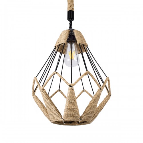 GloboStar® CONICAL 01617 Vintage Κρεμαστό Φωτιστικό Οροφής Μονόφωτο 1 x E27 Πλέγμα με Μπεζ Σχοινί Φ31 x Υ38cm Διακόσμηση - Φωτισμός - Χαλιά