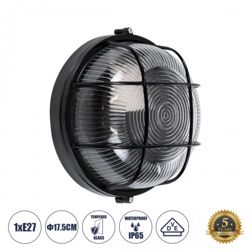 GloboStar® BOATLIGHT 61586 Vintage Industrial Φωτιστικό Τοίχου - Απλίκα - Καραβοχελώνα Εξωτερικού Χώρου Μονόφωτο 1 x E27 AC220-240V Αδιάβροχο IP65 - Σώμα Αλουμινίου & Tempered Glass - Φ17.5 x Υ9cm - Μαύρο - Στρόγγυλο - 5 Years Warranty Διακόσμηση - Φω GloboStar® BOATLIGHT 61586 Vintage Industrial Φωτιστικό Τοίχου - Απλίκα - Καραβοχελώνα Εξωτερικού Χώρου Μονόφωτο 1 x E27 AC220-240V Αδιάβροχο IP65 - Σώμα Αλουμινίου & Tempered Glass - Φ17.5 x Υ9cm - Μαύρο - Στρόγγυλο - 5 Years Warranty Διακόσμηση - Φω