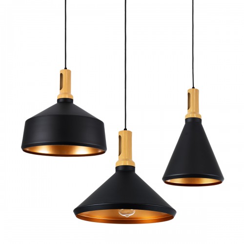 GloboStar® CALYPSO 01334 SET 3 Μοντέρνα Κρεμαστά Φωτιστικά Οροφής Τρίφωτο 3 x E27 Μαύρο - Χρυσό Μεταλλικά με Ξύλινη Βάση Καμπάνα Διακόσμηση - Φως - Χαλιά GloboStar® CALYPSO 01334 SET 3 Μοντέρνα Κρεμαστά Φωτιστικά Οροφής Τρίφωτο 3 x E27 Μαύρο - Χρυσό Μεταλλικά με Ξύλινη Βάση Καμπάνα Διακόσμηση - Φως - Χαλιά
