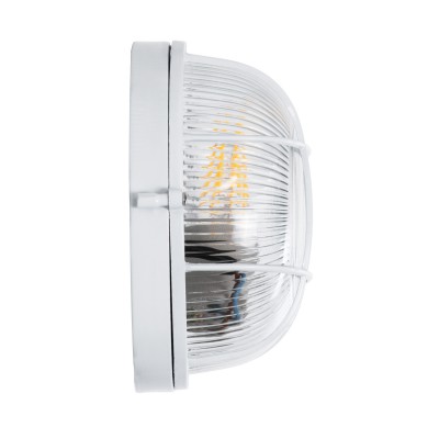 GloboStar® BOATLIGHT 61585 Vintage Industrial Φωτιστικό Τοίχου - Απλίκα - Καραβοχελώνα Εξωτερικού Χώρου Μονόφωτο 1 x E27 AC220-240V Αδιάβροχο IP65 - Σώμα Αλουμινίου & Tempered Glass - Φ17.5 x Υ9cm - Λευκό - Στρόγγυλο - 5 Years Warranty Διακόσμηση - Φω