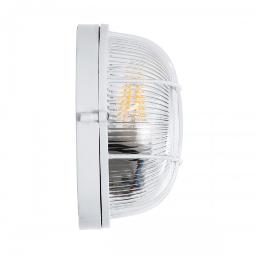 GloboStar® BOATLIGHT 61585 Vintage Industrial Φωτιστικό Τοίχου - Απλίκα - Καραβοχελώνα Εξωτερικού Χώρου Μονόφωτο 1 x E27 AC220-240V Αδιάβροχο IP65 - Σώμα Αλουμινίου & Tempered Glass - Φ17.5 x Υ9cm - Λευκό - Στρόγγυλο - 5 Years Warranty Διακόσμηση - Φω