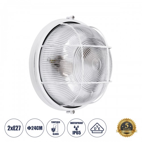 GloboStar® BOATLIGHT 61588 Vintage Industrial Φωτιστικό Τοίχου - Απλίκα - Καραβοχελώνα Εξωτερικού Χώρου Δίφωτο 2 x E27 AC220-240V Αδιάβροχο IP65 - Σώμα Αλουμινίου & Tempered Glass - Φ24 x Υ11cm - Λευκό - Στρόγγυλο - 5 Years Warranty Διακόσμηση - Φως - GloboStar® BOATLIGHT 61588 Vintage Industrial Φωτιστικό Τοίχου - Απλίκα - Καραβοχελώνα Εξωτερικού Χώρου Δίφωτο 2 x E27 AC220-240V Αδιάβροχο IP65 - Σώμα Αλουμινίου & Tempered Glass - Φ24 x Υ11cm - Λευκό - Στρόγγυλο - 5 Years Warranty Διακόσμηση - Φως -