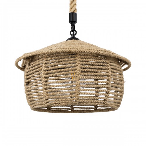 GloboStar® SPIRIT 01607 Vintage Κρεμαστό Φωτιστικό Οροφής Μονόφωτο 1 x E27 Πλέγμα με Μπεζ Σχοινί Φ36 x Υ29cm Διακόσμηση - Φωτισμός - Χαλιά
