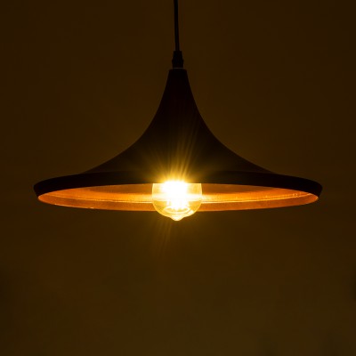 GloboStar® SHANGHAI BLACK 01025-B Μοντέρνο Κρεμαστό Φωτιστικό Οροφής Μονόφωτο 1 x E27 Μαύρο Μεταλλικό Καμπάνα Φ37 x Υ17cm Διακόσμηση - Φως - Χαλιά