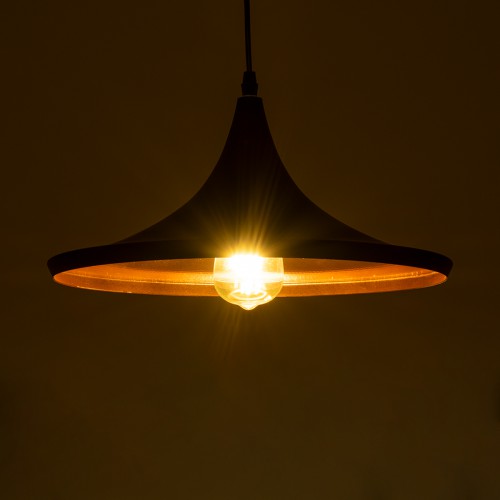 GloboStar® SHANGHAI BLACK 01025-B Μοντέρνο Κρεμαστό Φωτιστικό Οροφής Μονόφωτο 1 x E27 Μαύρο Μεταλλικό Καμπάνα Φ37 x Υ17cm Διακόσμηση - Φως - Χαλιά