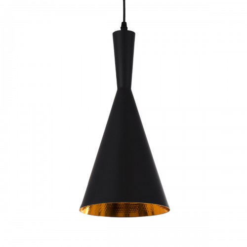 GloboStar® SHANGHAI BLACK 01025-C Μοντέρνο Κρεμαστό Φωτιστικό Οροφής Μονόφωτο 1 x E27 Μαύρο Μεταλλικό Καμπάνα Φ19 x Υ38cm Διακόσμηση - Φως - Χαλιά
