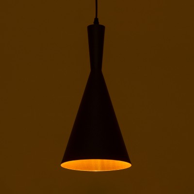 GloboStar® SHANGHAI BLACK 01025-C Μοντέρνο Κρεμαστό Φωτιστικό Οροφής Μονόφωτο 1 x E27 Μαύρο Μεταλλικό Καμπάνα Φ19 x Υ38cm Διακόσμηση - Φως - Χαλιά