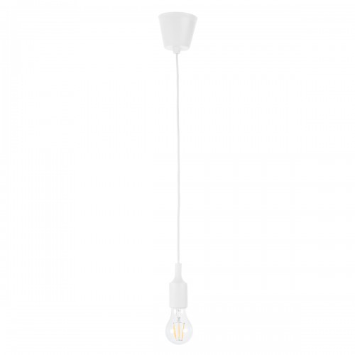 GloboStar® CABLITO 61550 Μοντέρνο Κρεμαστό Φωτιστικό Οροφής Μονόφωτο 1 x E27 Λευκό Σιλικόνης Ανάρτηση με Υφασμάτινο Καλώδιο Φ4 x Υ110cm Διακόσμηση - Φως - Χαλιά