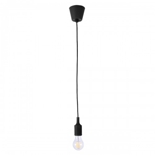 GloboStar® CABLITO 61562 Μοντέρνο Κρεμαστό Φωτιστικό Οροφής Μονόφωτο 1 x E27 Μαύρο Σιλικόνης Ανάρτηση με Υφασμάτινο Καλώδιο Φ4 x Υ110cm Διακόσμηση - Φως - Χαλιά