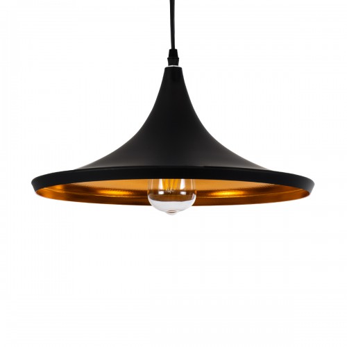 GloboStar® SHANGHAI BLACK 01025-B Μοντέρνο Κρεμαστό Φωτιστικό Οροφής Μονόφωτο 1 x E27 Μαύρο Μεταλλικό Καμπάνα Φ37 x Υ17cm Διακόσμηση - Φως - Χαλιά