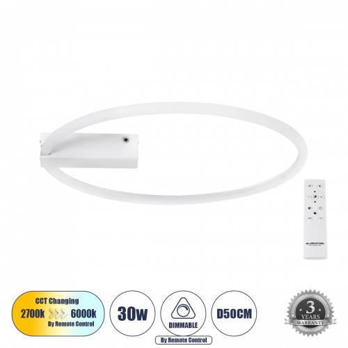 GloboStar® CINDERELLA 60981 Φωτιστικό Οροφής Δαχτυλίδι-Κύκλος LED CCT 30W 3360lm 360° AC 220-240V - Εναλλαγή Φωτισμού μέσω Τηλεχειριστηρίου All In One Ψυχρό 6000k+Φυσικό 4500k+Θερμό 2700k Dimmable Φ50cm - Λευκό - 3 Years Warranty Διακόσμηση - Φως - Χαλιά GloboStar® CINDERELLA 60981 Φωτιστικό Οροφής Δαχτυλίδι-Κύκλος LED CCT 30W 3360lm 360° AC 220-240V - Εναλλαγή Φωτισμού μέσω Τηλεχειριστηρίου All In One Ψυχρό 6000k+Φυσικό 4500k+Θερμό 2700k Dimmable Φ50cm - Λευκό - 3 Years Warranty Διακόσμηση - Φως - Χαλιά