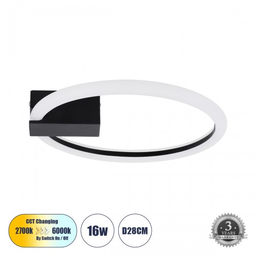 GloboStar® CINDERELLA 60976 Φωτιστικό Οροφής Δαχτυλίδι-Κύκλος LED CCT 16W 1792lm 360° AC 220-240V - Εναλλαγή Φωτισμού μέσω Διακόπτη On/Off All In One Ψυχρό 6000k+Φυσικό 4500k+Θερμό 2700k Φ28cm - Μαύρο - 3 Years Warranty Διακόσμηση - Φως - Χαλιά GloboStar® CINDERELLA 60976 Φωτιστικό Οροφής Δαχτυλίδι-Κύκλος LED CCT 16W 1792lm 360° AC 220-240V - Εναλλαγή Φωτισμού μέσω Διακόπτη On/Off All In One Ψυχρό 6000k+Φυσικό 4500k+Θερμό 2700k Φ28cm - Μαύρο - 3 Years Warranty Διακόσμηση - Φως - Χαλιά
