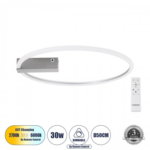 GloboStar® CINDERELLA 60983 Φωτιστικό Οροφής Δαχτυλίδι-Κύκλος LED CCT 30W 3360lm 360° AC 220-240V - Εναλλαγή Φωτισμού μέσω Τηλεχειριστηρίου All In One Ψυχρό 6000k+Φυσικό 4500k+Θερμό 2700k Dimmable Φ50cm - Χρώμιο Νικελ - 3 Years Warranty Διακόσμηση - Φως - GloboStar® CINDERELLA 60983 Φωτιστικό Οροφής Δαχτυλίδι-Κύκλος LED CCT 30W 3360lm 360° AC 220-240V - Εναλλαγή Φωτισμού μέσω Τηλεχειριστηρίου All In One Ψυχρό 6000k+Φυσικό 4500k+Θερμό 2700k Dimmable Φ50cm - Χρώμιο Νικελ - 3 Years Warranty Διακόσμηση - Φως -
