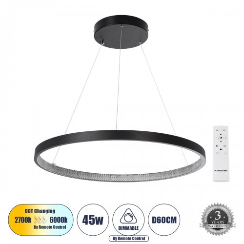 GloboStar® DIAMOND 61522 Κρεμαστό Φωτιστικό Δαχτυλίδι-Κύκλος LED CCT 45W 5040lm 360° AC 220-240V - Εναλλαγή Φωτισμού μέσω Τηλεχειριστηρίου All In One Ψυχρό 6000k+Φυσικό 4500k+Θερμό 2700k Dimmable Φ60cm - Μαύρο - 3 Years Warranty Διακόσμηση - Φως - Χαλιά GloboStar® DIAMOND 61522 Κρεμαστό Φωτιστικό Δαχτυλίδι-Κύκλος LED CCT 45W 5040lm 360° AC 220-240V - Εναλλαγή Φωτισμού μέσω Τηλεχειριστηρίου All In One Ψυχρό 6000k+Φυσικό 4500k+Θερμό 2700k Dimmable Φ60cm - Μαύρο - 3 Years Warranty Διακόσμηση - Φως - Χαλιά