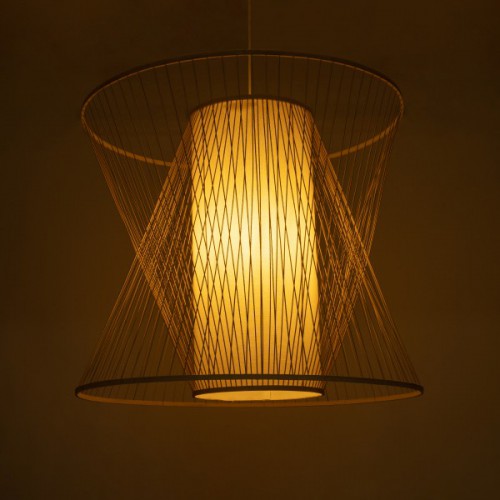 GloboStar® CORAL 01926 Boho Κρεμαστό Φωτιστικό Οροφής Μονόφωτο 1 x E27 AC220-240V IP20 - Φ100 x Υ90cm - Μπεζ Ξύλινο Πλέγμα - 5 Years Warranty Διακόσμηση - Φωτισμός - Χαλιά