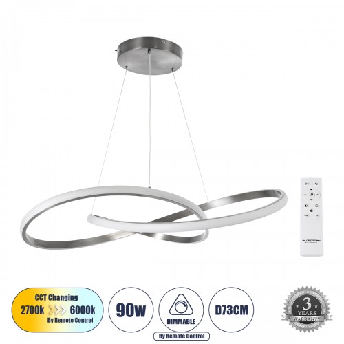 GloboStar® DEXTER 60915 Κρεμαστό Φωτιστικό Οροφής Design LED CCT 90W 10080lm 300° AC 220-240V - Εναλλαγή Φωτισμού μέσω Τηλεχειριστηρίου All In One Ψυχρό 6000k+Φυσικό 4500k+Θερμό 2700k Dimmable Φ73cm - Νίκελ Ασημί Βούρτσας - 3 Years Warranty Διακόσμηση - Φ GloboStar® DEXTER 60915 Κρεμαστό Φωτιστικό Οροφής Design LED CCT 90W 10080lm 300° AC 220-240V - Εναλλαγή Φωτισμού μέσω Τηλεχειριστηρίου All In One Ψυχρό 6000k+Φυσικό 4500k+Θερμό 2700k Dimmable Φ73cm - Νίκελ Ασημί Βούρτσας - 3 Years Warranty Διακόσμηση - Φ