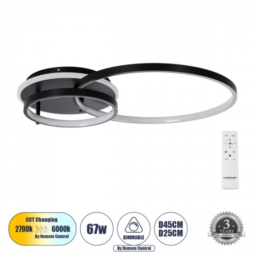 GloboStar® NEMESIS 61105 Φωτιστικό Οροφής Δαχτυλίδι-Κύκλος LED CCT 67W 7573lm 360° AC 220-240V - Εναλλαγή Φωτισμού μέσω Τηλεχειριστηρίου All In One Ψυχρό 6000k+Φυσικό 4500k+Θερμό 2700k Dimmable Φ25+45cm+BackLight - Μαύρο - 3 Years Warranty Διακόσμηση - Φω GloboStar® NEMESIS 61105 Φωτιστικό Οροφής Δαχτυλίδι-Κύκλος LED CCT 67W 7573lm 360° AC 220-240V - Εναλλαγή Φωτισμού μέσω Τηλεχειριστηρίου All In One Ψυχρό 6000k+Φυσικό 4500k+Θερμό 2700k Dimmable Φ25+45cm+BackLight - Μαύρο - 3 Years Warranty Διακόσμηση - Φω