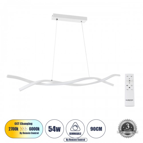 GloboStar® MORALES 61276 Κρεμαστό Φωτιστικό Οροφής Design LED CCT 54W 6048lm 200° AC 220-240V - Εναλλαγή Φωτισμού μέσω Τηλεχειριστηρίου All In One Ψυχρό 6000k+Φυσικό 4500k+Θερμό 2700k Dimmable Μ90 x Π14 x Υ14cm - Λευκό - 3 Years Warranty Διακόσμηση - Φως 