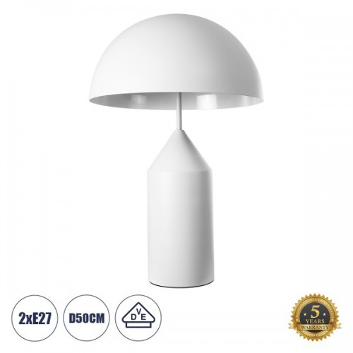 GloboStar® URANUS-L 61458 Μοντέρνο Επιτραπέζιο Φωτιστικό Πορτατίφ Δίφωτο 2 x E27 AC220-240V IP20 - Φ50 x Υ77cm - Λευκό Μεταλλικό Καμπάνα με Διακόπτη On/Off - 5 Years Warranty Διακόσμηση - Φωτισμός - Χαλιά